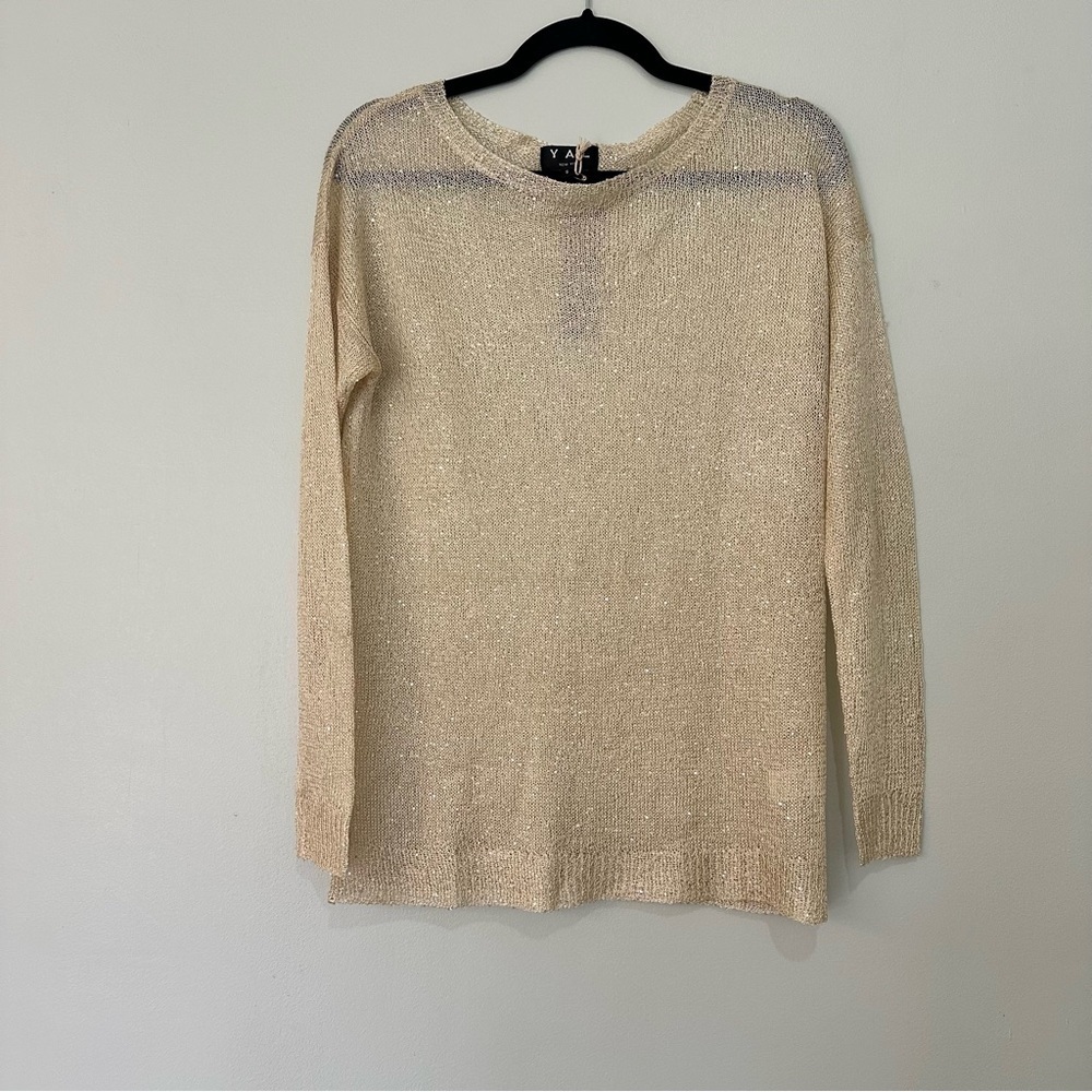 NWT YAL New York Knit Sweater Shimmering Gold Size Small Business Casual